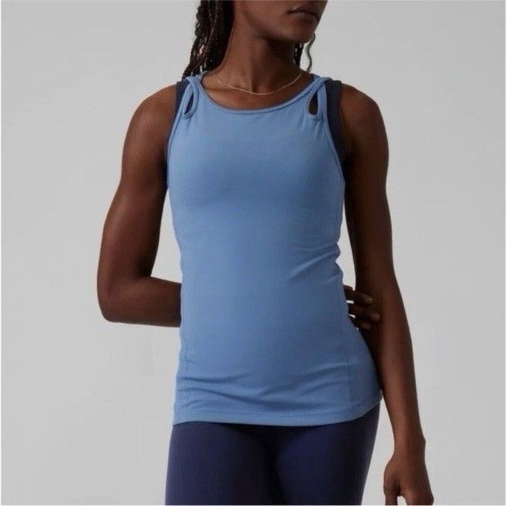 Athleta Shanti Asana Blue Criss Cross Tank Top WMNS 2X Athletic Activewear Gym - Picture 1 of 5
